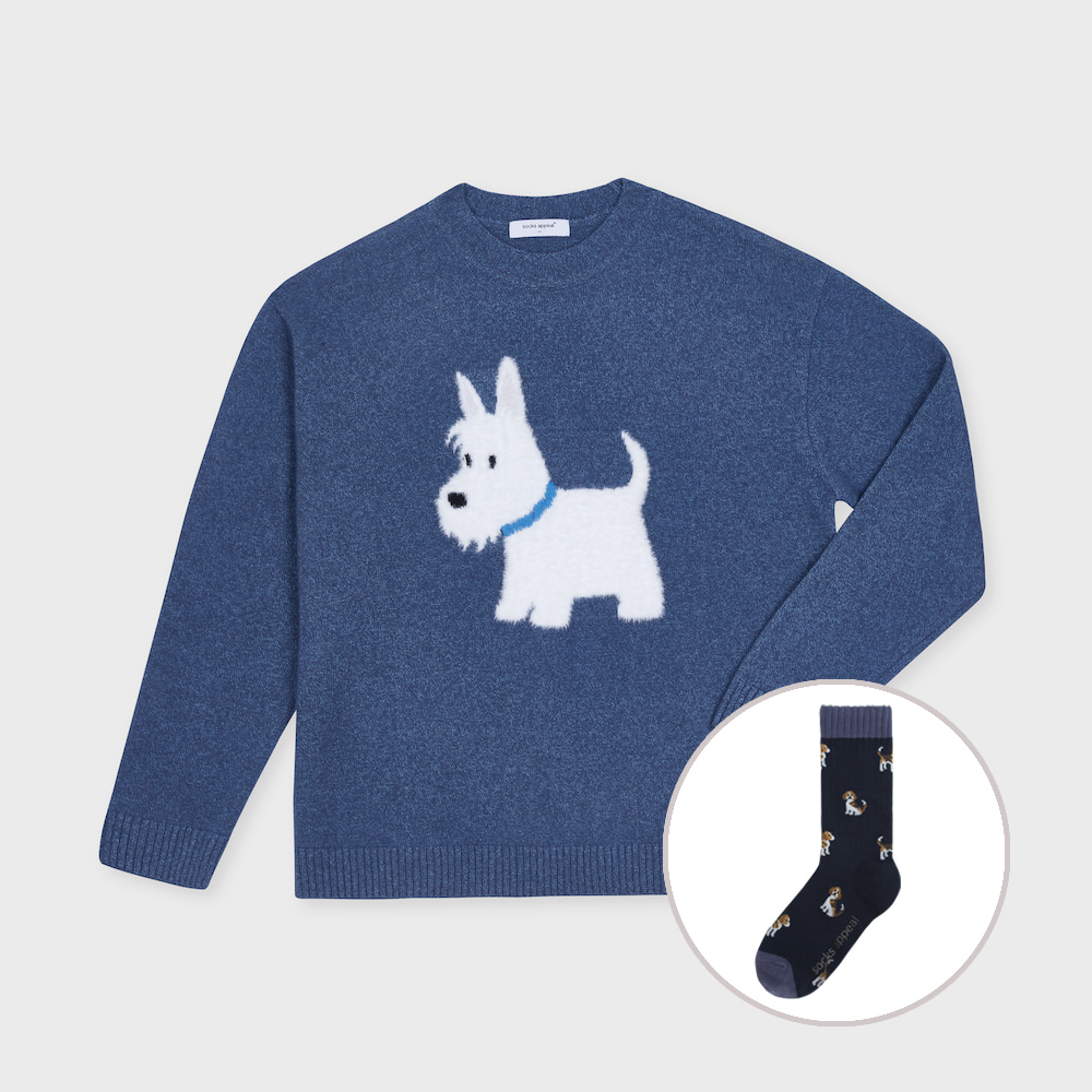 wool pullover white terrier blue