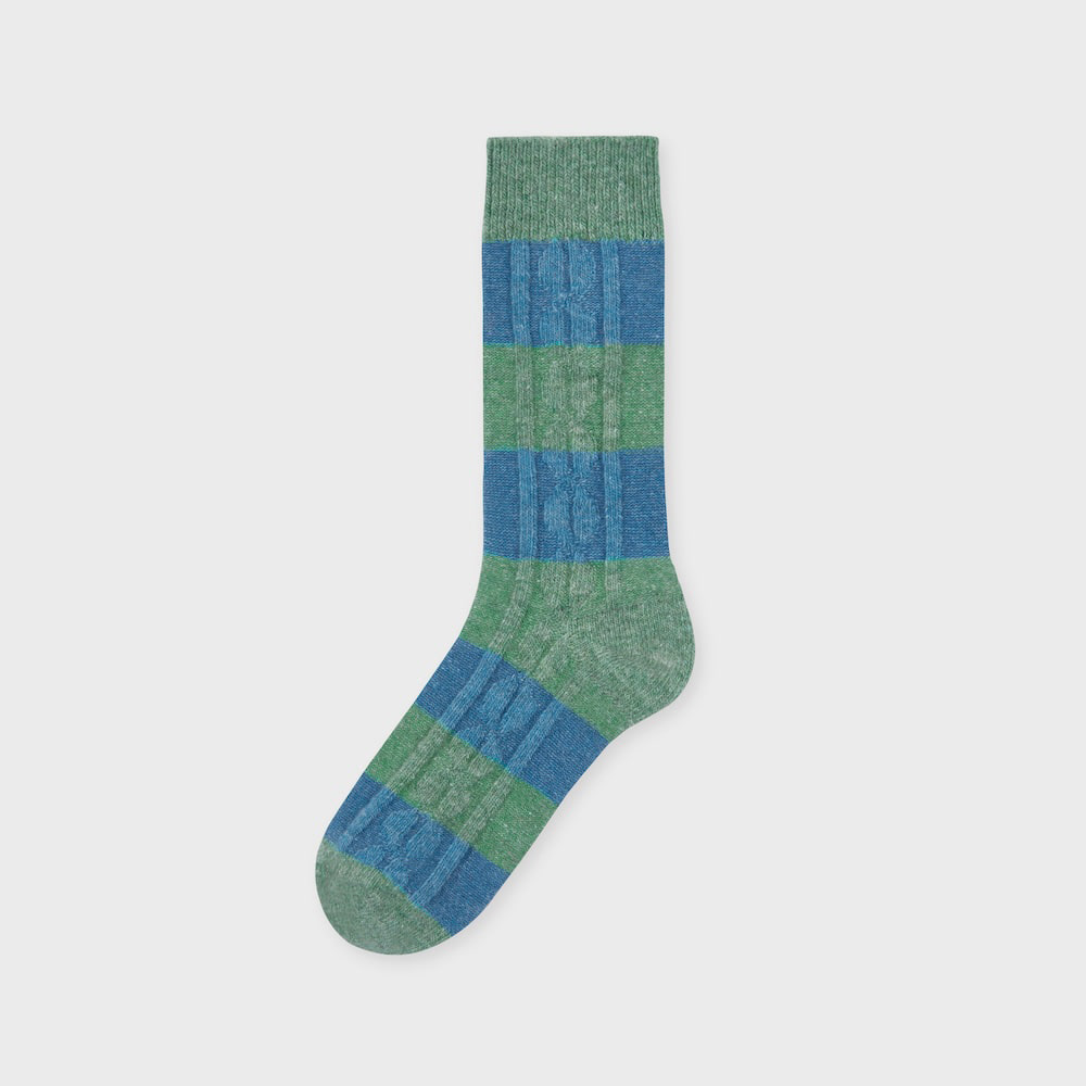 wool cable bold stripe green blue